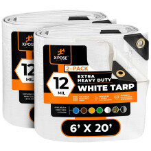 Heavy Duty Hvid Poly Tarp 6' X 20' (2-Pack) - Multifunktions beskyttelsescover - Holdbar vandt?t vejrbestandig Rip- og Rivebestandig - Ekstra tyk
