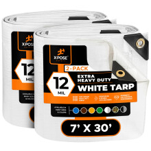 Heavy Duty Hvid Poly Tarp 7' X 30' (2-Pack) - Multifunktionelt beskyttelsesd?ksel - Holdbar, vandt?t vejrbestandig Rippe- og rivebestandig - Ekst