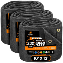 Xpose Safety Heavy Duty Mesh Tarp 10' x 12' 3Pack Copertura protettiva nera multiuso con flusso d'aria per fissaggi, recinzioni ombreggianti, tet