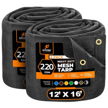 Xpose Safety Heavy Duty Mesh Tarp 12' x 16' 2Pack Copertura protettiva nera multiuso con flusso d'aria per fissaggi, recinzioni ombreggianti, tet