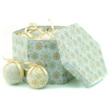 Christmas Tree Baubles - Decoupage Cream & Gold Snowflake Pack of 14 Assorted