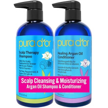 PURA D'OR Scalp Therapy Shampoo & Conditioner Set (16oz x 2) Dry Itchy Scalp-Hydrates & Nourishes Hair w/Tea Tree Peppermint Argan Oil & Biotin Al