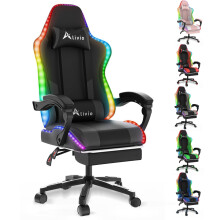 Alivio Wireless LED Gaming Chair with App Control, Massage Lumbar, Retractable Footrest, 360° Recline & Swivel, PU Leather (Black)