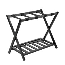 Foldable Bamboo Pannier Rack, 2-Tier Luggage Stand with Storage Shelf, 69x35x57 cm for Hotel and Bedroom Use