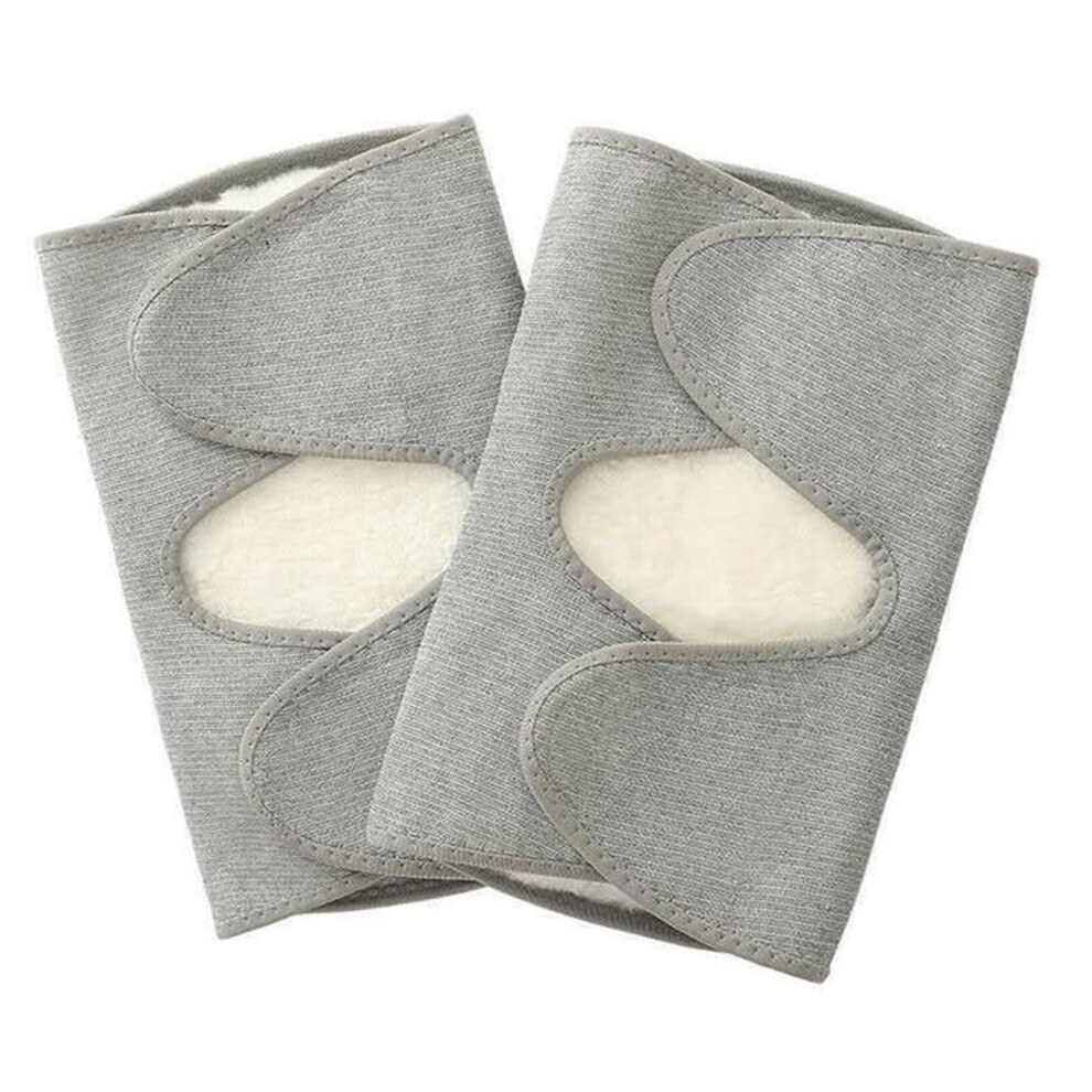 Volleyball Knee Pads Warm Thermal Plush Protectors for Winter Outdoor Sports, Size L, Light Grey, Elastic Wool-image-OPC-PK2ZDTK-NEW