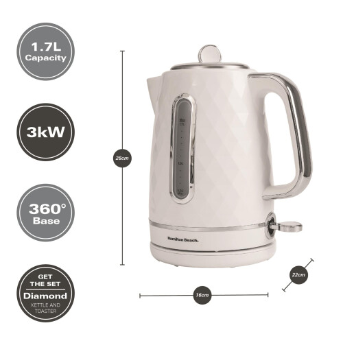 Hamilton Beach Hamilton Beach, Diamond Electric Kettle, 1.7L, White, HBK8359W 2