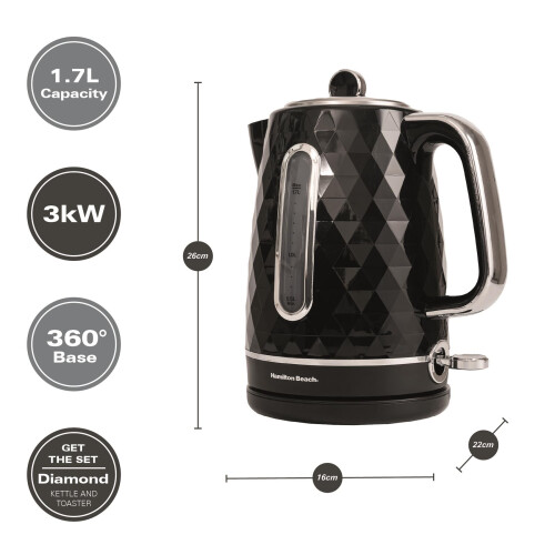 Hamilton Beach Hamilton Beach, Diamond Electric Kettle, 1.7L, Black, HBK8359B 2