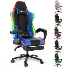 Alivio Wireless LED Gaming Chair with App Control, Massage Lumbar, Retractable Footrest, 360° Recline & Swivel, PU Leather (Blue)