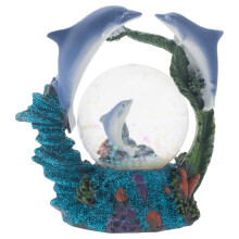 Elanze Designs schwimmende Delfinfamilie, magische, skurrile Tischkommode, Nachttisch-Figur, Miniatur, 45 mm, robuste Polyresin-Glitzer-Wasser-Schnee