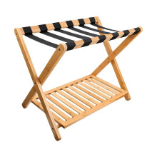 Bamboo Luggage Rack - Foldable 2-Tier Luggage Stand with Shoe Rack, Portable Backpack Holder for Bedroom and Hotel Use