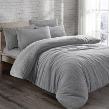 Cozy Teddy Bear Fleece Silver Duvet Cover Set | Sherpa Thermal & Soft Warm Bedding for Ultimate Comfort (Double)