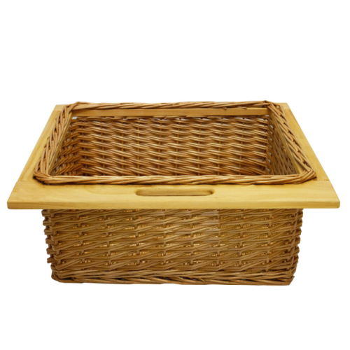 (600mm, 1 Basket ) Pull Out Wicker Baskets Kitchen Storage Larder Base Unit  Beech Runners