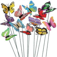 50 bunte 7 cm große Schmetterlinge auf Stäben zur Gartendekoration - JC
