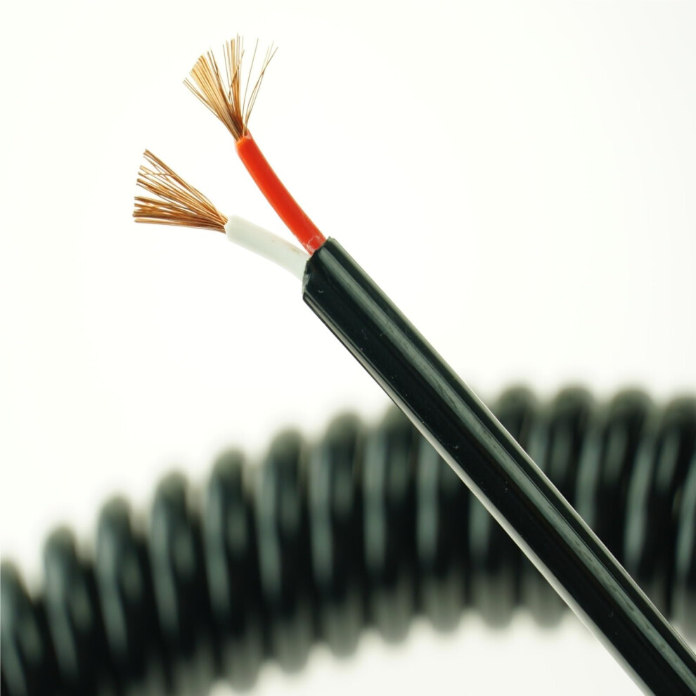 Coiled Spiral 2-Wire 1.5 Mm2 Spring Cable 15 Awg, 2 Meters Long, Telescopic Power Cord, Elastic Tension Wire Black 6482260105710