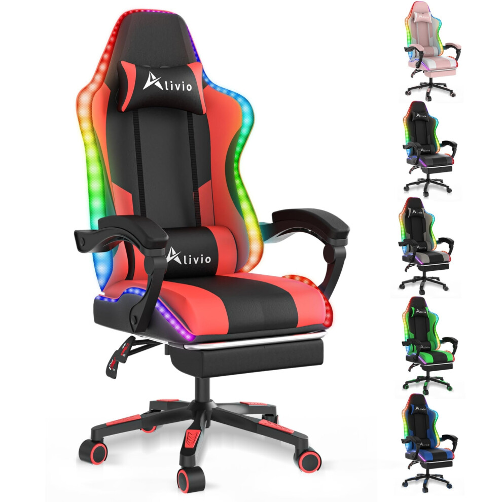 Alivio Wireless Led Gaming Chair With App Control, Massage Lumbar, Retractable Footrest, 360° Recline & Swivel, Pu Leather (Red) Red
