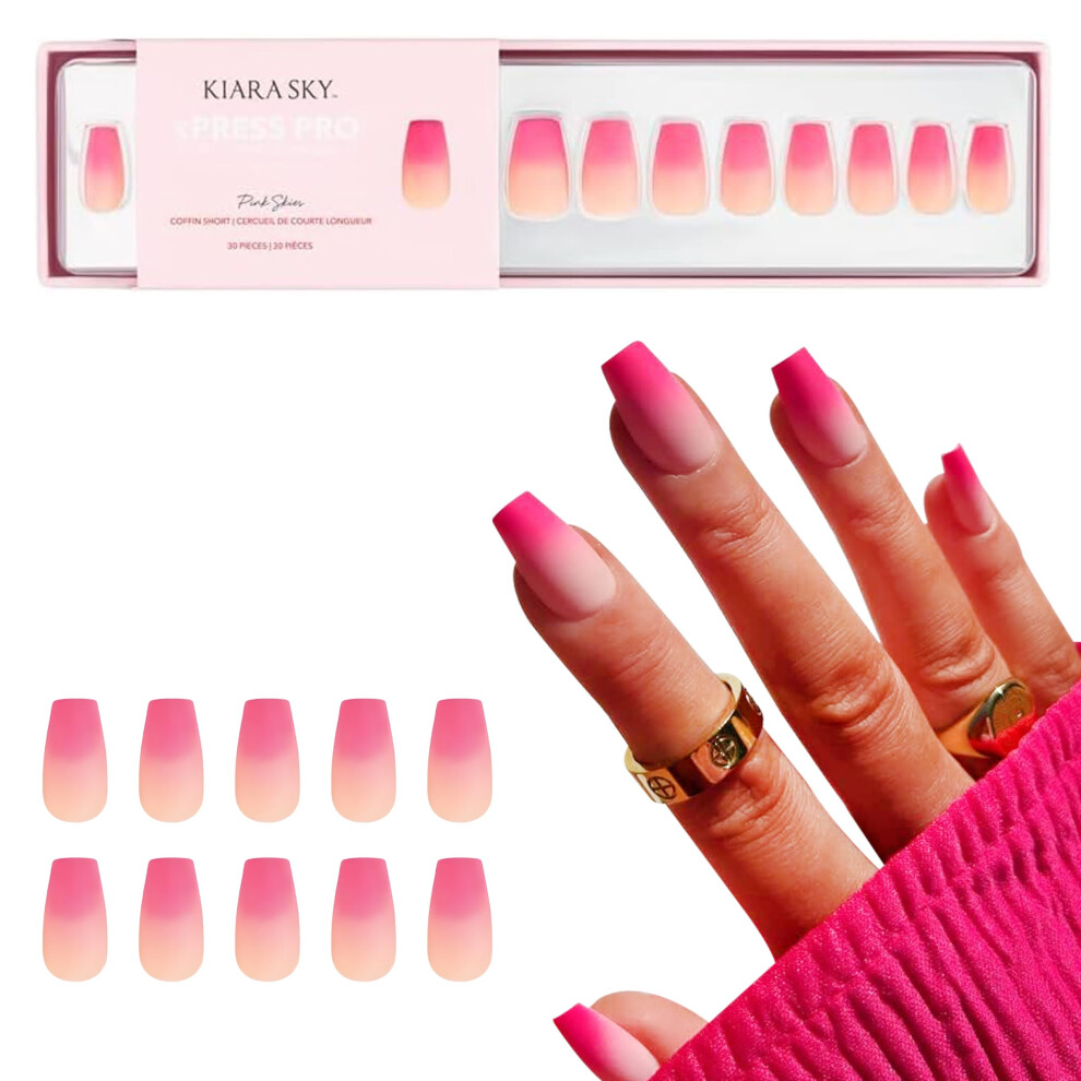 Kiara Sky Xpress Pro 100% Acrylic Press On Nails - Instant Salon Quality Manicure Long-Lasting Easy Application 30 Pieces Kit Coffin Short-Pi