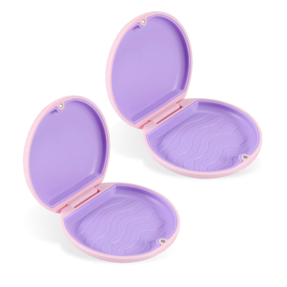 Pink Braces Box For Retainers And Dentures, 2-Piece Dental Storage Case, Mouth Guard And Aligner Holder