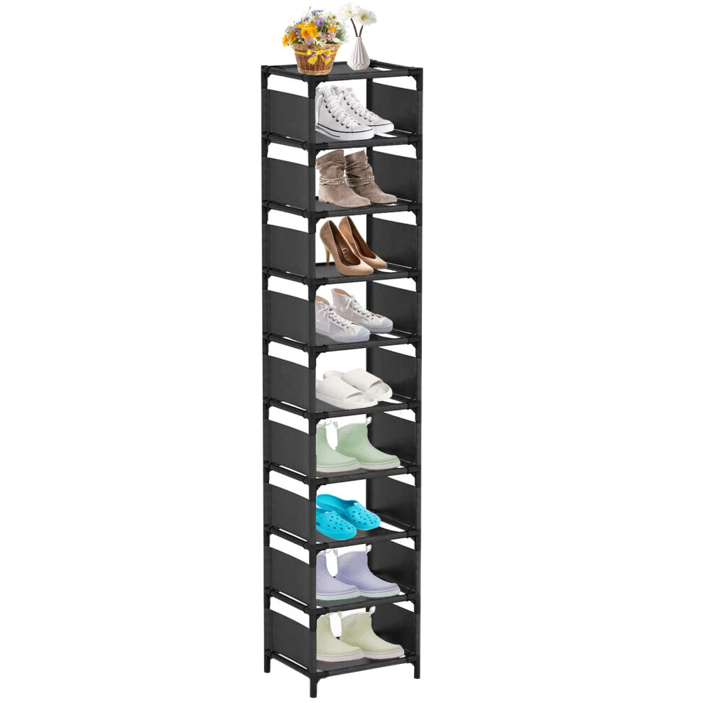 Urmsun 10 Tiers Vertical Shoe Rack, Tall Small Narrow Space Saving Shoe Storage Organizer For Entryway Door Single Pairs Sturdy Shoe Shelf (10 Tiers)
