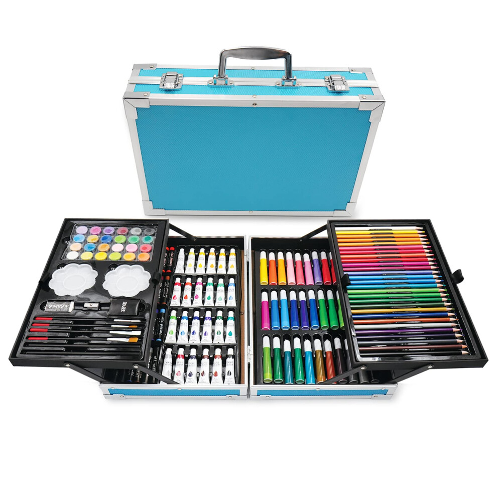 Halobios Professional Art Set, 144 Deluxe Aluminium Case Painting Set With Watercolour Pens Drawing Pencils Paints Oil Pastels, Premium Colouring
