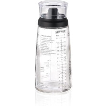 Leifheit Salad Dressing Shaker, 5 Imprinted Recipes, Glass Bottle, Non-Drip Spout, Dishwasher Safe, Black Transparent, 300 ml Measuring, Salad