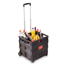 Relaxdays Heavy Duty Foldable Shopping Trolley, 35 kg, Wheeled Crate, 39 x 42 x 37 cm, Aluminium and Plastic, Black, 39 x 37 x 42 cm