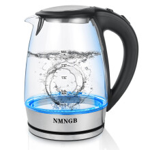 NMNGB Electric Kettles, 2200 Watts 1.8L, Fast Boil Glass Kettle with Blue LED, Easy to Clean, Auto Shut-Off and Boil-Dry Protection, Clear, BPA Free