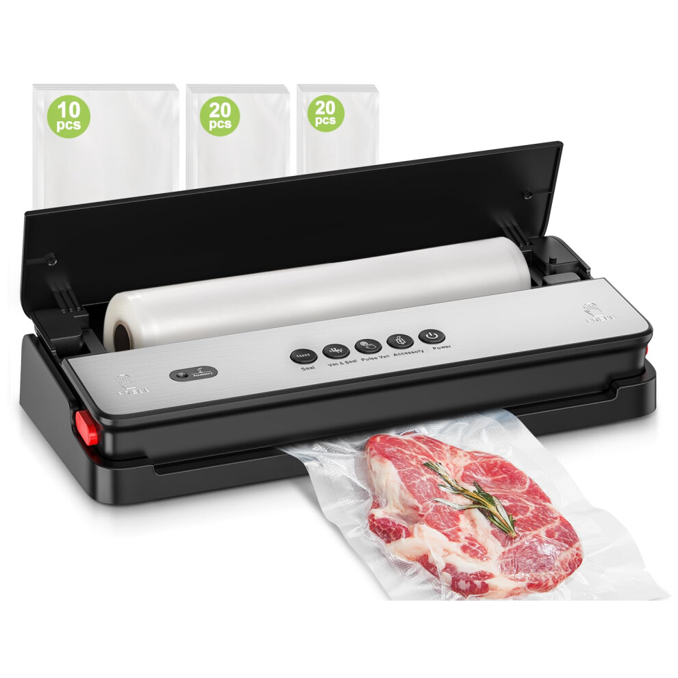 Bonsenkitchen Vacuum Sealer Machine, Multi-Functional, Globefish Technology For High-Speed Continuous Working, Food Vacuum Sealer With 50Pcs Vacuum