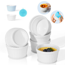 Highkit Ramekins Set of 6, 200ml - 7oz Porcelain Ramekins, Ceramic Souffle Dishes, Ramekins Oven Proof, 9cm Creme Brulee Dish for Cakes,Pudding,Ice