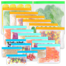 VEHHE 20 Pack Reusable Food Storage Bags (2 Gallon Reusable Freezer Bags + 6 Reusable Sandwich Bags + 6 Reusable Ziplock Bags + 6 Snack Bags)