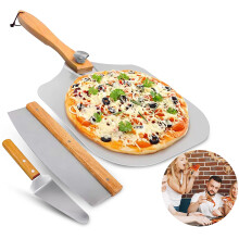 UK Brand 3 in 1 Pizza Oven Accessories Set: Pizza Peel, Pizza Rocker & Pizza Server, 12"X14" Aluminium Pizza Turning Peel with Foldable Handle, Pizza