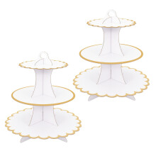 2 Pack White Cake Stand Cardboard Cupcake Stand 3 Tier Cupcake Dessert Holder Cardboard Round Tower Cardboard Cake Stands for Afternoon Tea Cake Stand