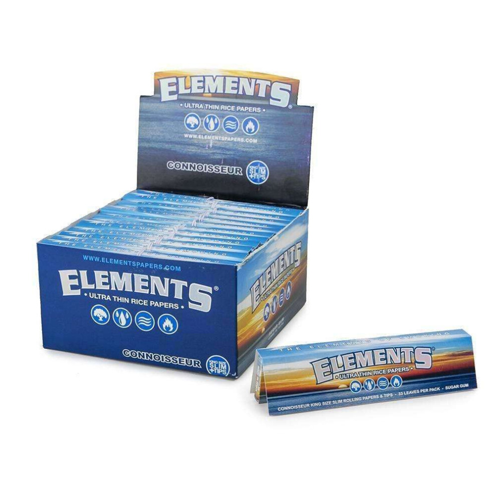 Elements Ultra Thin Rice Papers - Connoisseur King Size Slim Rolling Papers & Tips (110Mm) - 32 Leaves Per Pack
