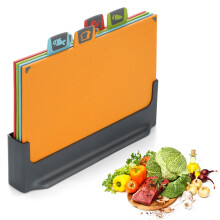BEWOS 4 Colour Coded Chopping Boards Set, Wheat Straw Cutting Board, Reversible Chopping Board with Stand, Non-Slip Feet Chopping Boards for Kitchens,