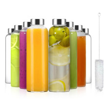 Eidoct 8pcs Glass Water Bottles with Lids, 500ml Glass Juice Bottles, Reusable Drinking Bottle Leakproof, Clear Glass Bottles for Juicing,Sauce Jar,