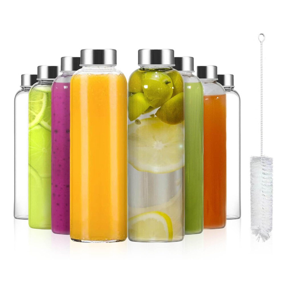 Eidoct 8Pcs Glass Water Bottles With Lids, 500Ml Glass Juice Bottles, Reusable Drinking Bottle Leakproof, Clear Glass Bottles For Juicing,Sauce Jar,