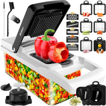 16 in 1 Vegetable Chopper Multi Purpose Mandoline Vegetable Slicer Multifunctional Veg Slicer with Lid Potato Spiral Cutter Veg Onion Chopper Lemon