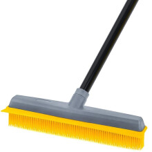 Rubber Floor Brushes, Artificial Grass Cleaner Brush with 150 CM Long Handle,Indoor Broom with Squeegee Edge for Carpet Pet Hair Sweeping,Push Broom