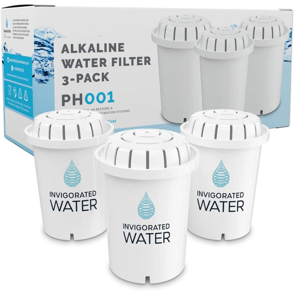 Invigorated Water Ph001 3-Pack Alkaline Water Filter Cartridges ? Replacement Cartridge For Jug ? Water Purifier, Filtration System For Pure Drinking
