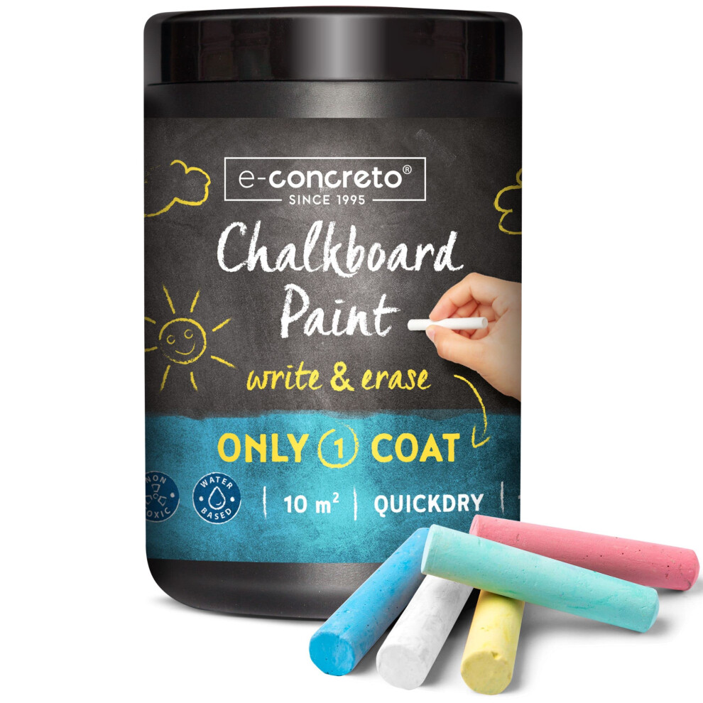 E-Concreto One Coat Blackboard Paint Black + Chalk (1000Ml) | Water-Based And Non-Toxic | Black Chalkboard Paint 8000001037588