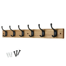 keypak 6 Matte Black Coat Hooks on Ash Effect Wooden Board - 68cm Modern Wall Mounted Coat Rack Clothes Hanger