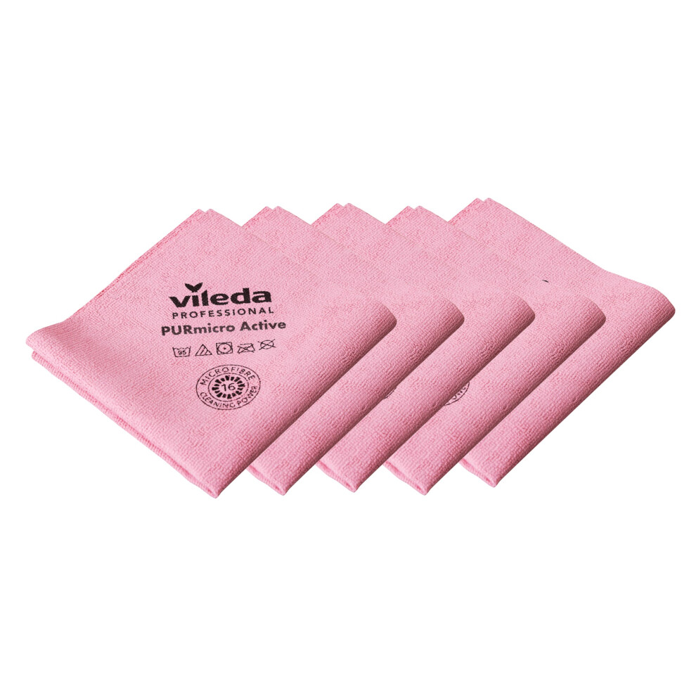 Vileda Professional Premium Microfibre Cleaning Cloths, Purmicro Active, Bathroom Glass Cloths, Streak-Free Multipurpose Cloths, Chemical-Free Power,