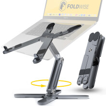 FoldWise X Laptop Stand for Desk - 100% Aluminum, 360? Rotating Base, Foldable, Adjustable Height & Angles Laptop Riser - Sturdy & Portable MacBook