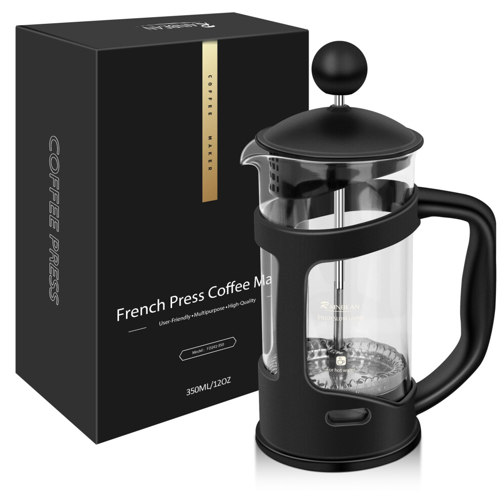 Rainbean Cafetiere 2 Cups French Press, Small Coffee Press For Ground Coffee, Maximum Flavor Coffee Brewer With Stainless Steel Filter, Perfect For Coffee