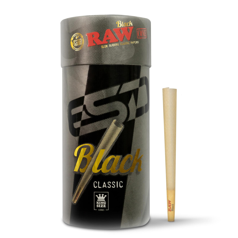 Raw Black Cones King Size | 100 Pack | Natural Pre Rolled Rolling Paper Pressed Extra Fine For Thin, Slow Burning, Naturally Translucent Paper With