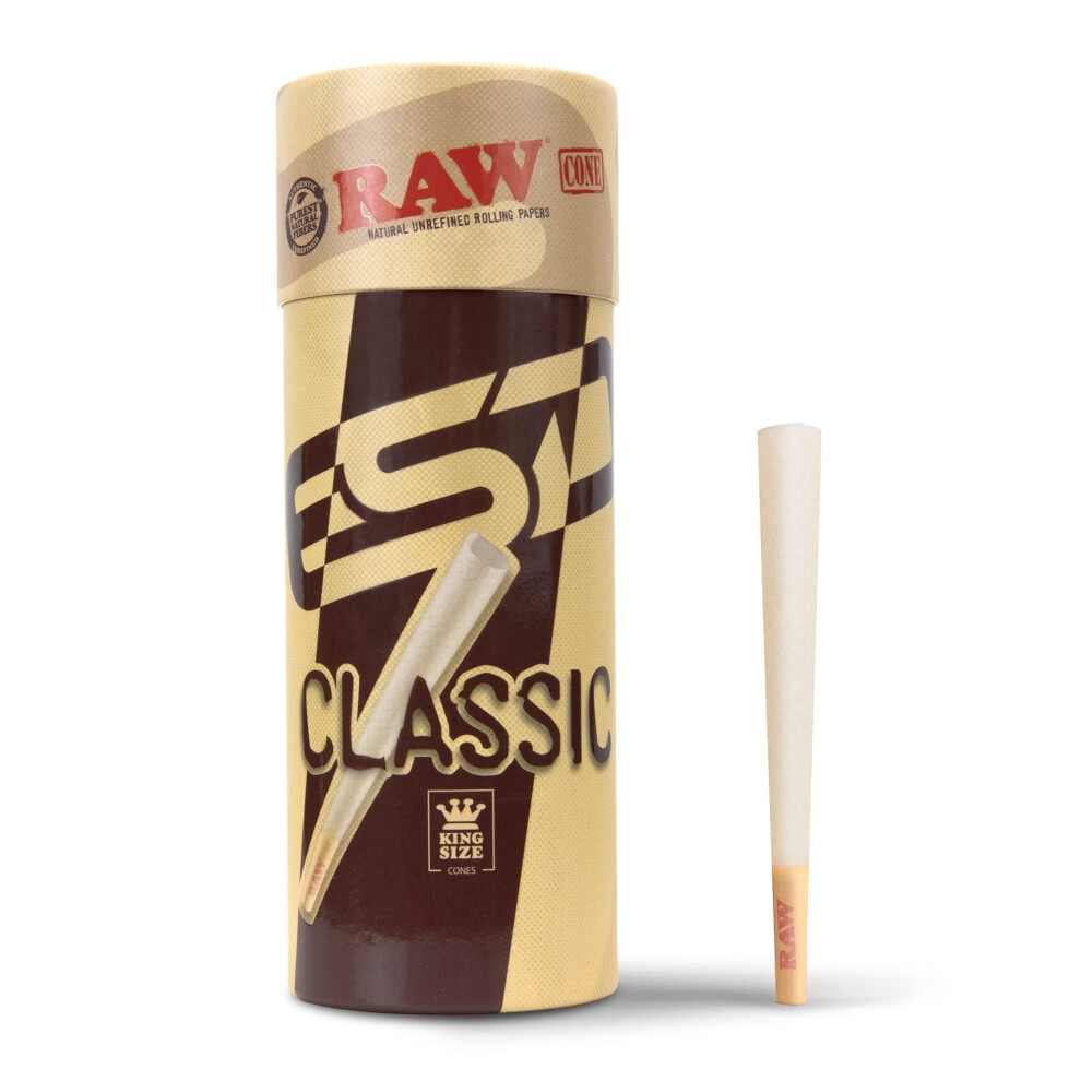 Raw Cones Classic King Size | 50 Pack | Natural Pre Rolled Rolling Paper With Tips & Packing Sticks Included