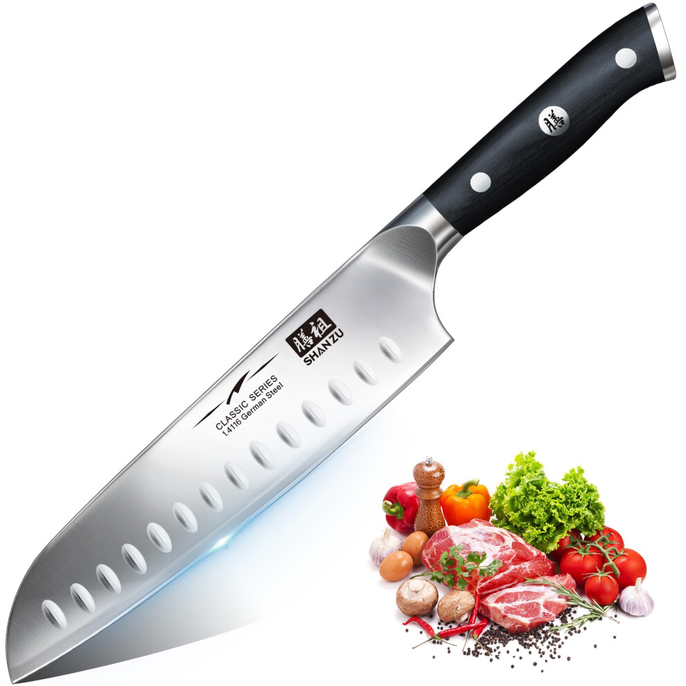 Shan Zu Kitchen Knife, Professional Santoku Chef Knives Ultra Sharp Knife With 18 Cm German Stainless Steel Blade, Utility Knives With Ergonomic