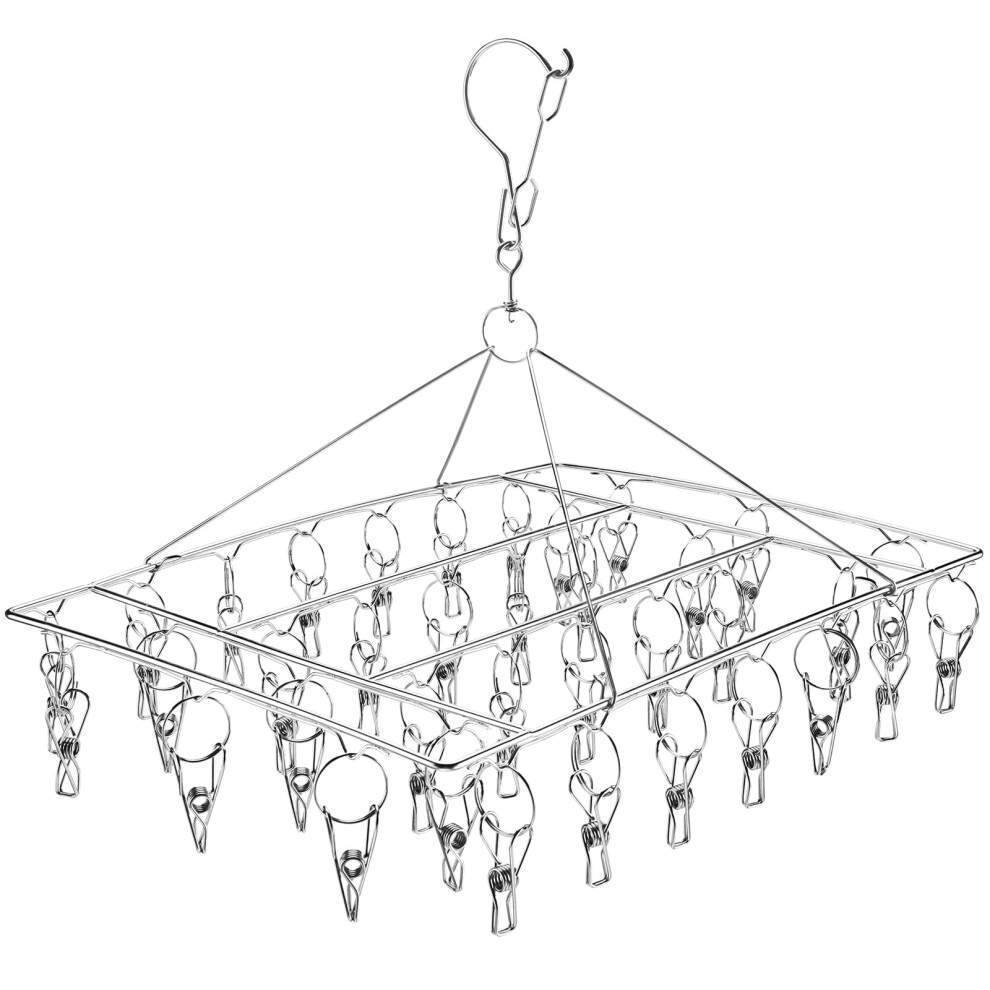 Sinnsally Folding Sock Dryer With 36 Pegs,Metal Sock Hangers With Clips,Underwear Hanger For Washing Line Accessories,Stainless Steel Clothes Sock