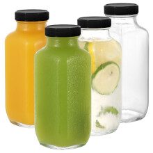 LIMILI Glass Bottles with Lids, 4 pcs Glass Juice Bottles 500ml, Reusable Wide Mouth Glass Bottles with Lids, Clear Glass Juice Bottles for Milk, Hot