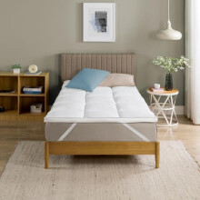 Zinus Bamboo Mattress Topper 90x190 cm - Quilted Pillowtop Fitted Mattress Cover 5cm Thick ? Machine Washable mattress cover, White