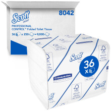 Scott Control Folded Toilet Tissue 8042 - 2 Ply Bulk Toilet Paper, Hygienic, FSC Certified, Embossed, Recycled Fiber, Single Sheet Dispensing, 36